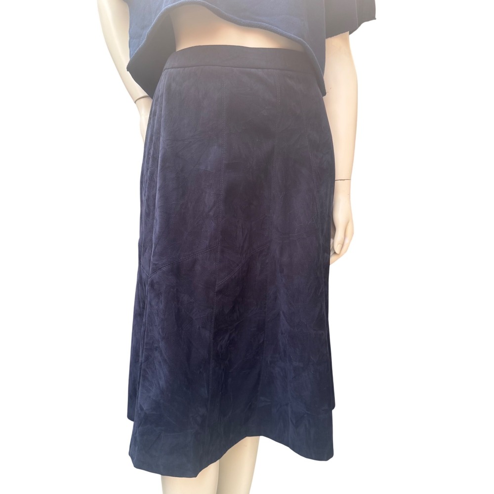 Vintage TanJay Petite Faux Suede Paneled Midi Skirt Navy Blue Dark Academia  8P